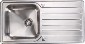 Stainless steel single bowl and drainer, 965 x 500 mm