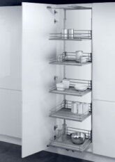 Larder unit with PREMEA solid grey base silver wire baskets